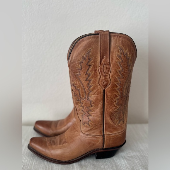 Old West Tan Canyon Womens All Leather 12in Snip Toe Cowboy Western Boots Size 8 - Picture 5 of 9